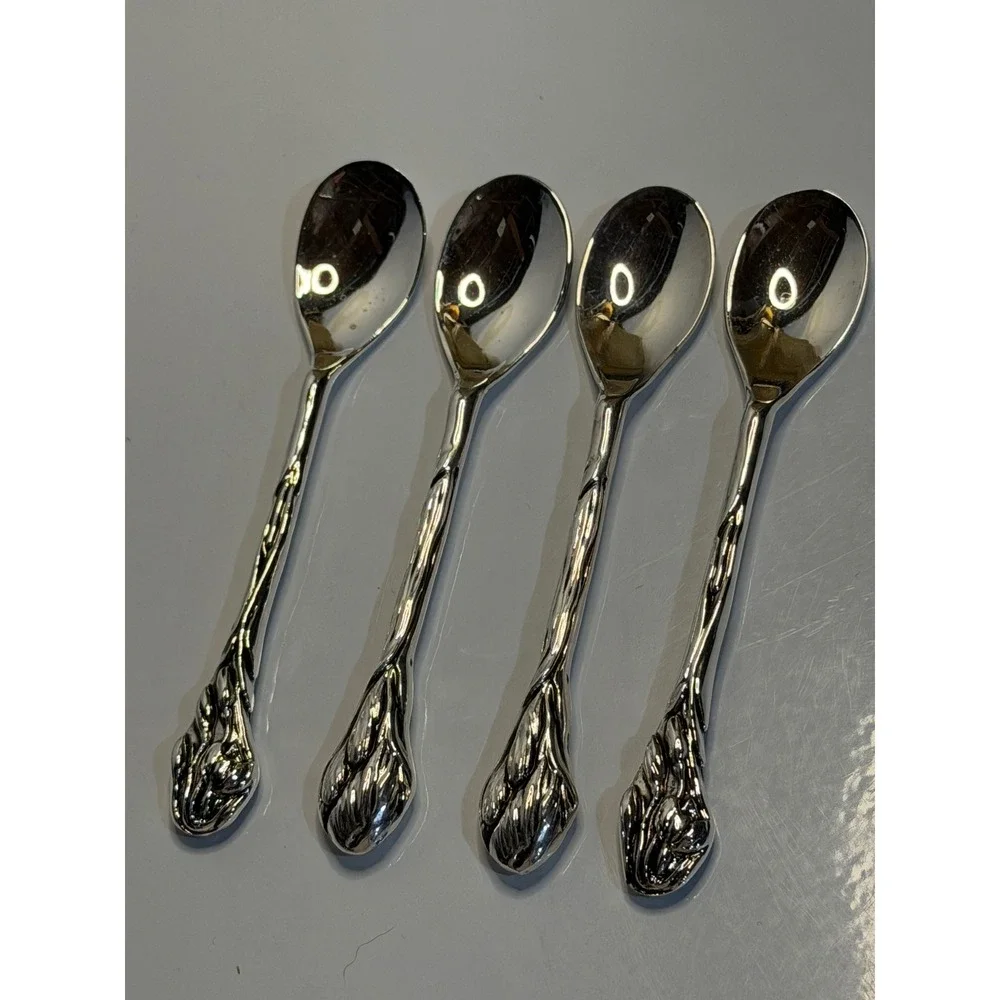 VTG Unbranded Coffee Spoon‎ Silver Silverplate Floral Ornate Set of 4